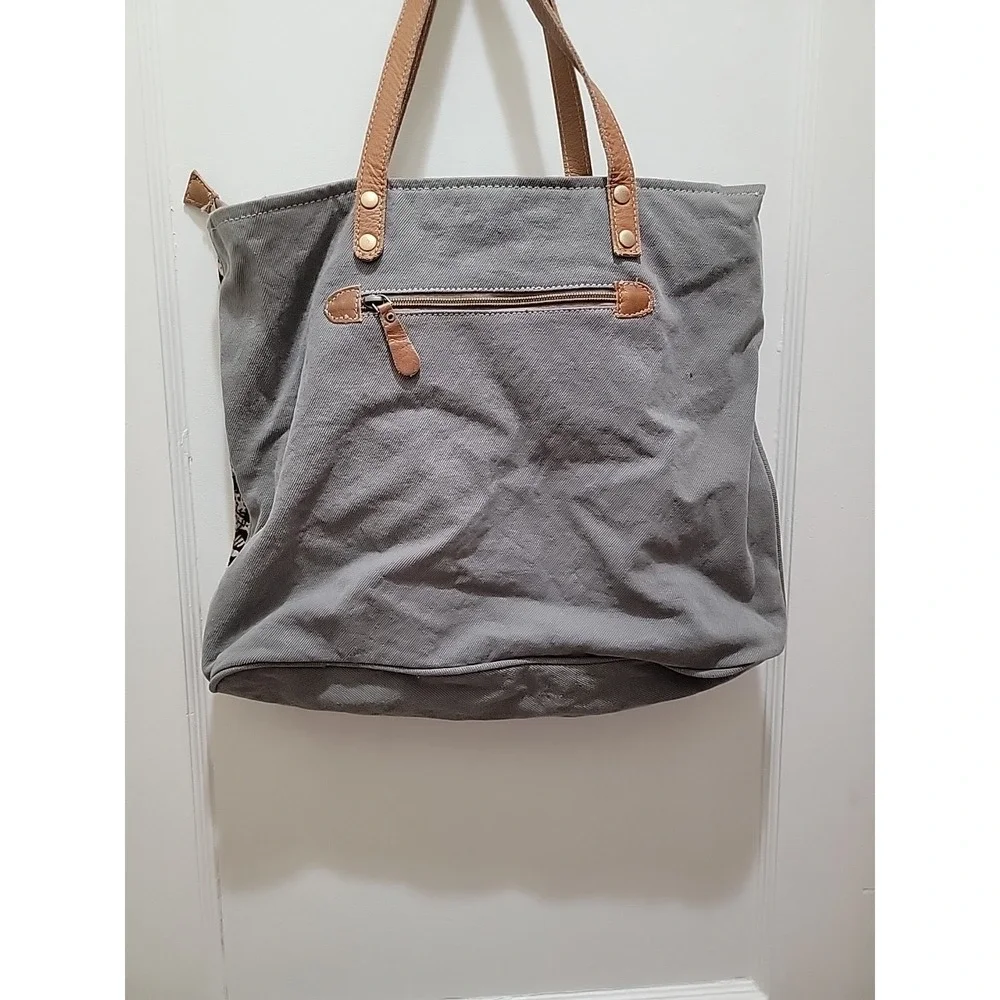 Myra Bag Upcycled Tote Large Purse Repurposed Boho Chic Canvas & Leather